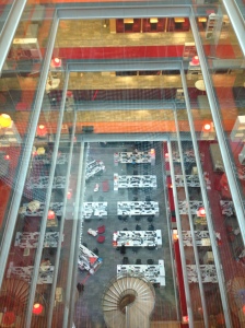 Looking down into the BBC News room from the seventh floor